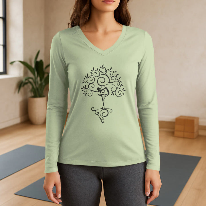 T-shirt à manches longues et col en V Olivenorma Yoga Tree Pose - image 1