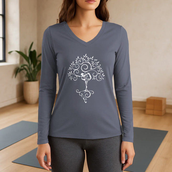 T-shirt à manches longues et col en V Olivenorma Yoga Tree Pose - Gris - 3XL - image 17
