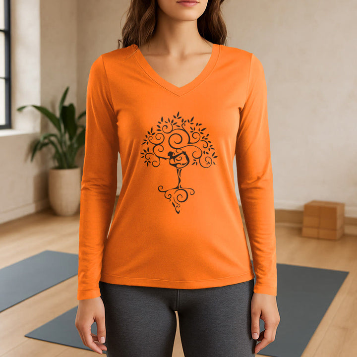 T-shirt à manches longues et col en V Olivenorma Yoga Tree Pose - Orange - 3XL - image 16