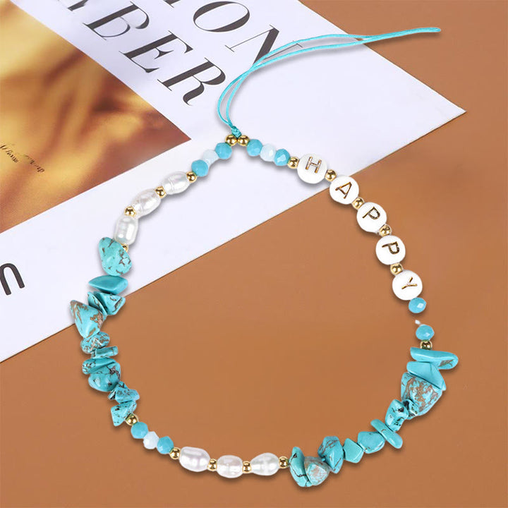 Porte-clés Olivenorma en perles naturelles et dragonne pour téléphone en cristal - Turquoise - image 7