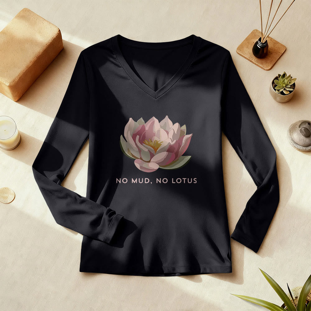 T-shirt de yoga Olivenorma « PAS DE BOUE, PAS DE LOTUS » à manches longues et col en V - image 1