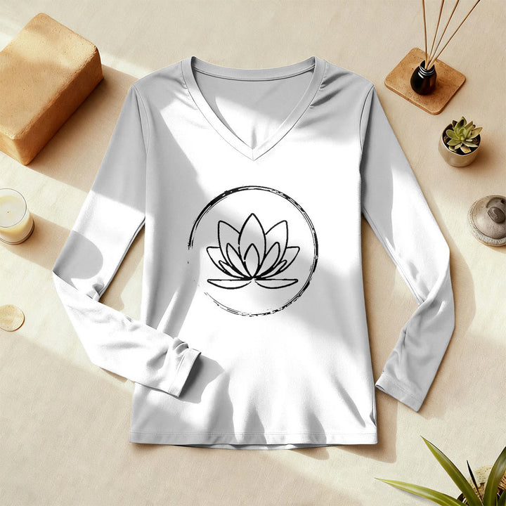 T-shirt Olivenorma Boho Lotus Flower à manches longues et col en V - image 1