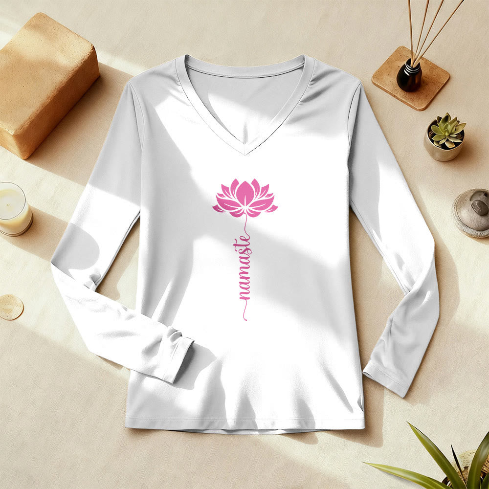 Olivenorma Namaste Lotus Yoga T-shirt à manches longues et col en V - image 1