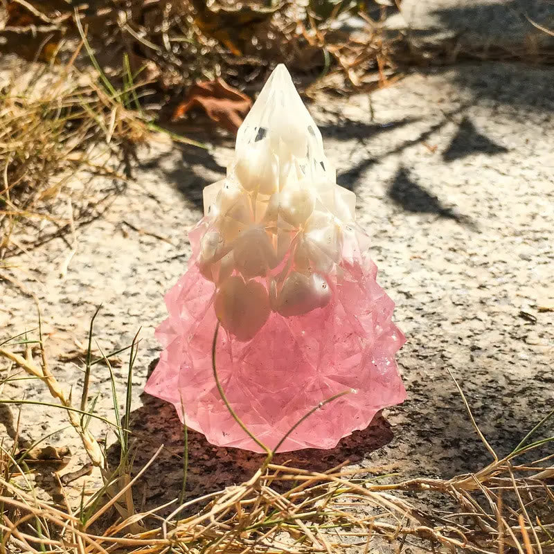 Décoration en pierre précieuse Olivenorma Crystal Mini Pin - Quartz rose - Coquillage blanc - image 9