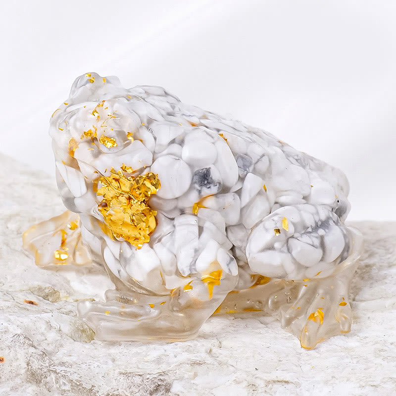 Décoration en pierre précieuse Olivenorma Crystal Golden Toad - Turquoise blanche - image 1