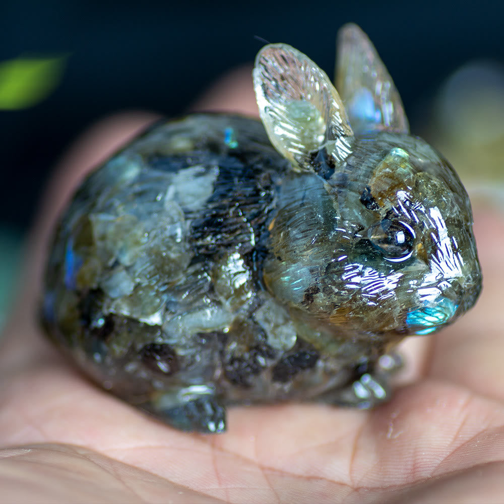 Figurine de lapin en cristal Olivenorma, décoration en pierre précieuse - Labradorite noire - image 36