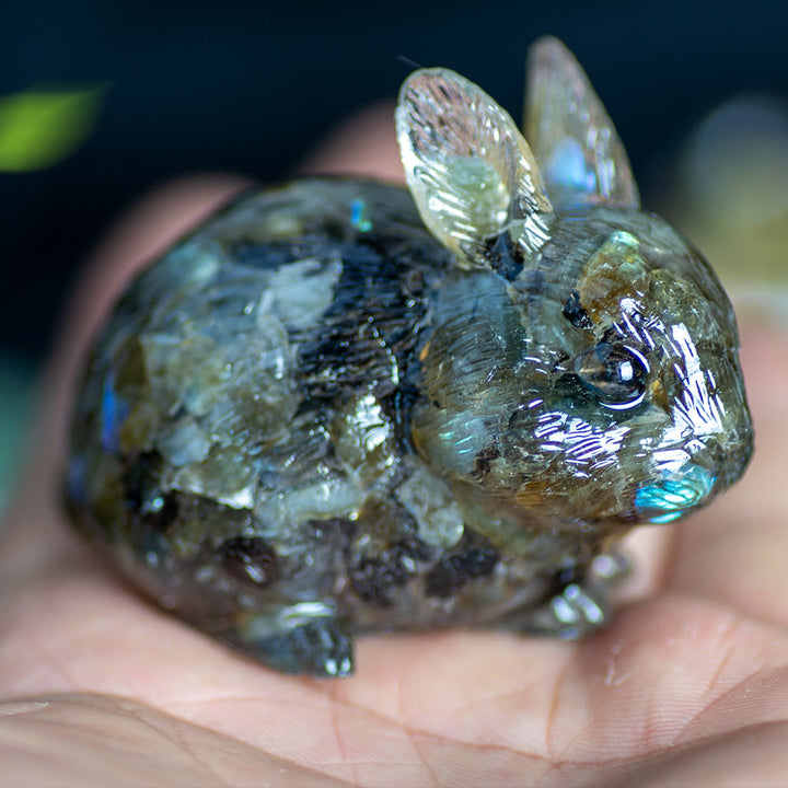 Figurine de lapin en cristal Olivenorma, décoration en pierre précieuse - Labradorite noire - image 36