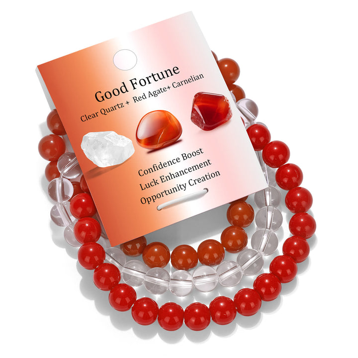 Ensemble de bracelets de guérison en perles de pierre naturelle Olivenorma - Quartz clair, agate rouge et cornaline - image 11