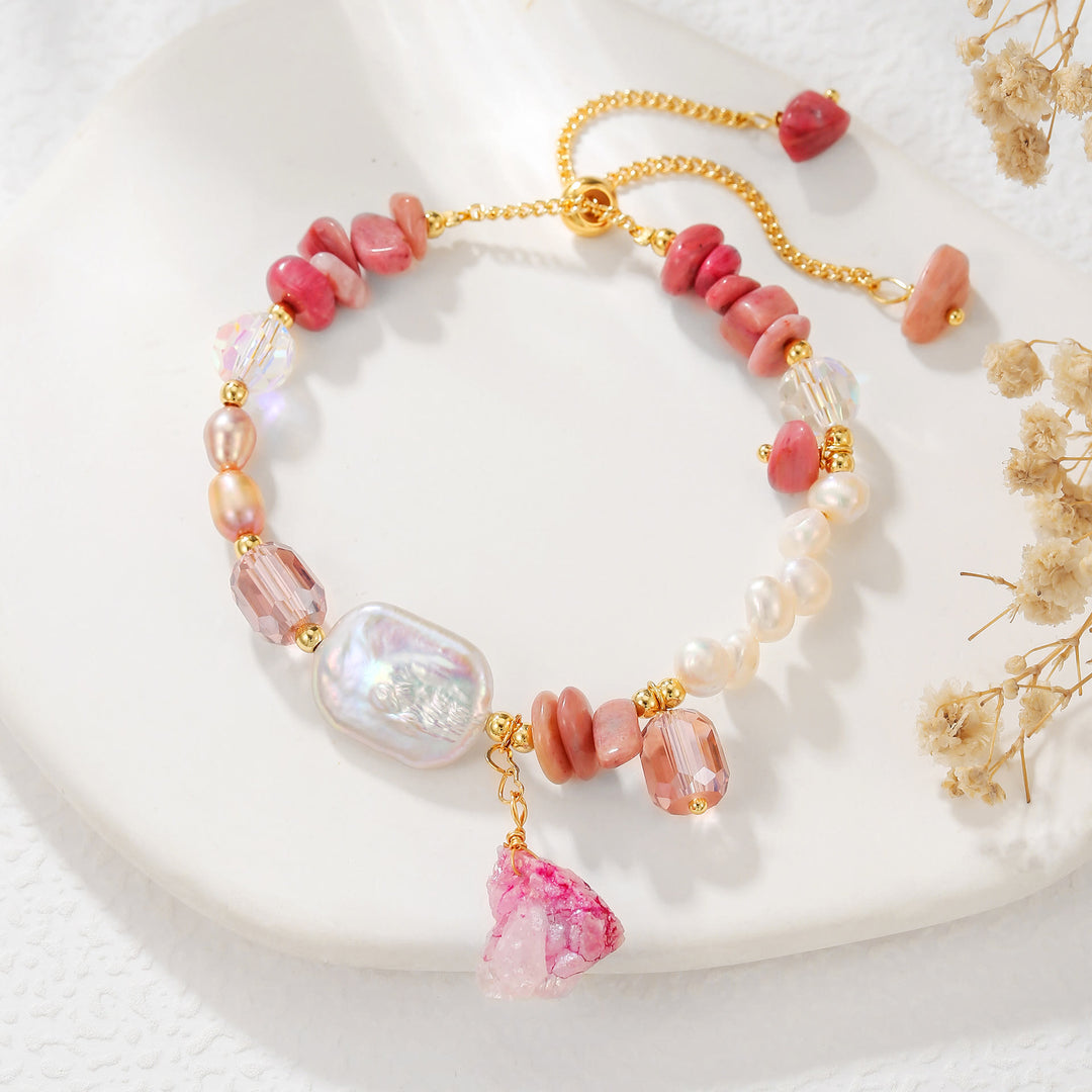 Ensemble de bijoux Olivenorma en rhodonite, perle et cristal - Bracelet - image 2