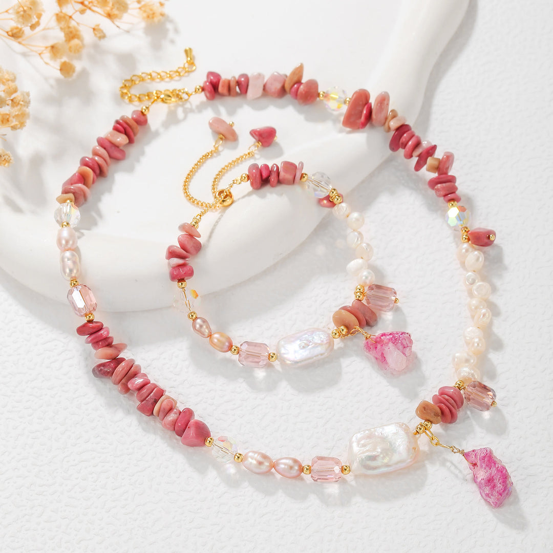 Ensemble de bijoux Olivenorma en rhodonite, perle et cristal - image 0