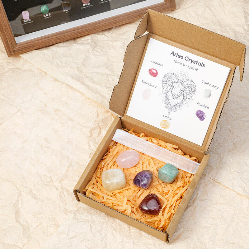 Ensemble de guérison en pierres brutes de cristal du zodiaque Olivenorma - Bélier - image 1