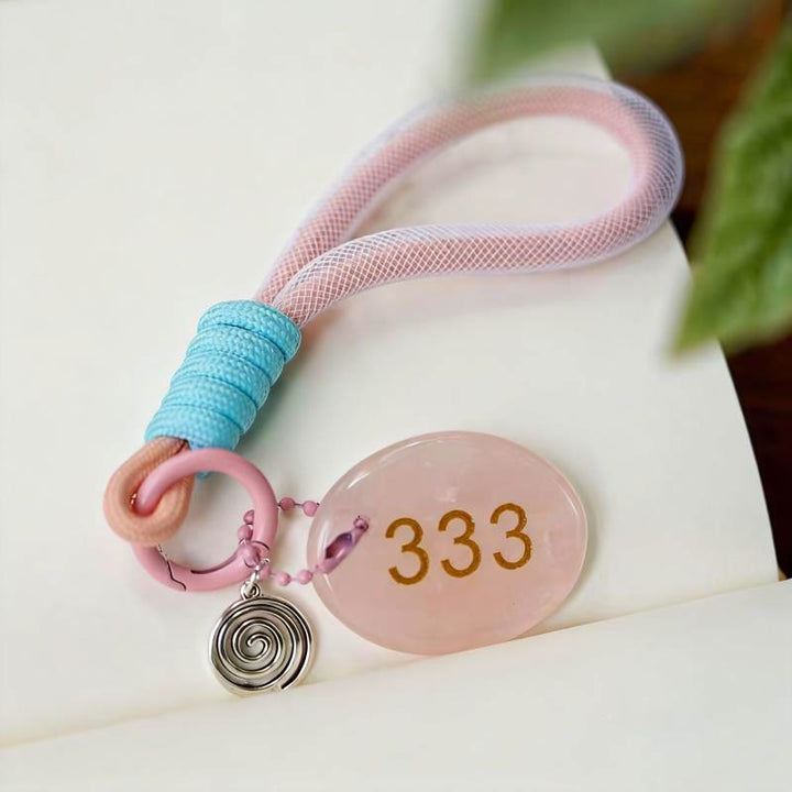 Porte-clés chiffre ange en pierre naturelle Olivenorma - Quartz rose - image 0