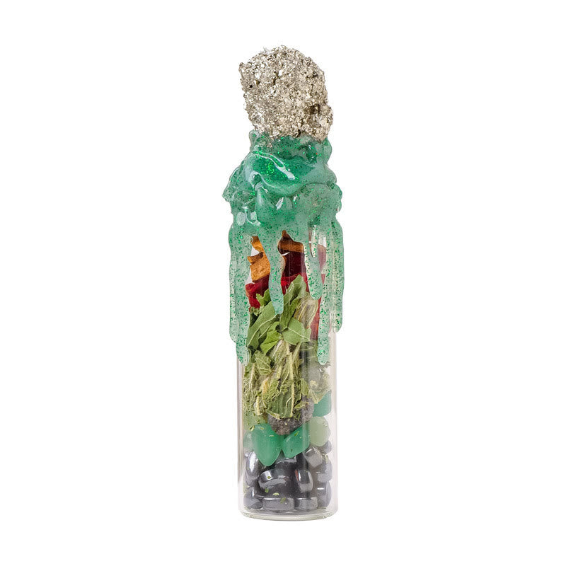 Bouteille à souhaits en pierre naturelle Olivenorma, décoration en pierre de guérison - Chalcopyrite, jaspe rouge, aventurine verte et obsidienne - image 2