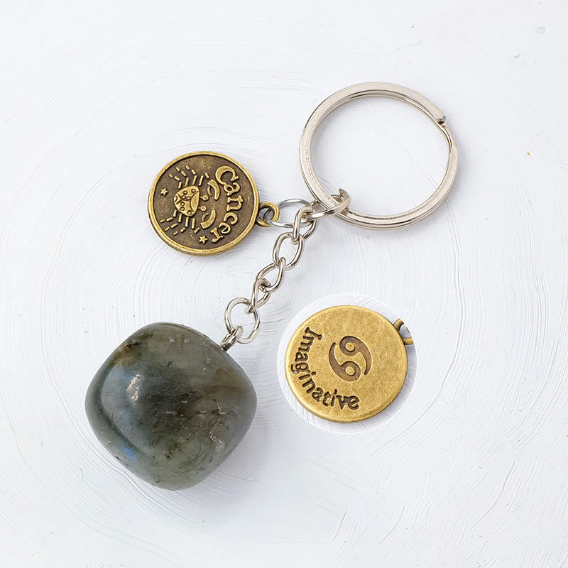 Porte-clés Olivenorma en cristal du zodiaque et pierre naturelle - Labradorite-Cancer - Bronze - image 25
