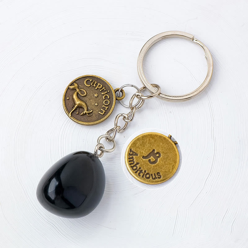 Porte-clés Olivenorma en cristal du zodiaque et pierre naturelle - Obsidienne-Capricorne - Bronze - image 10