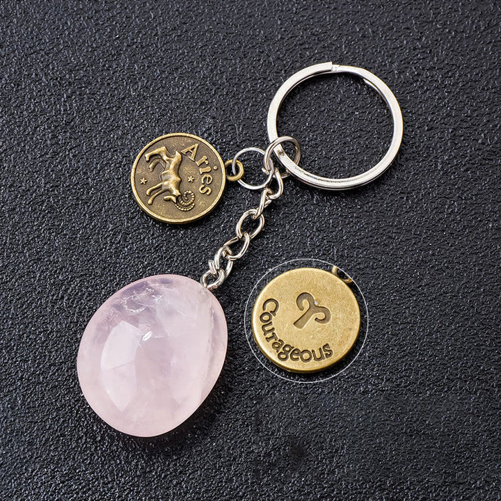 Porte-clés Olivenorma en cristal du zodiaque et pierre naturelle - Quartz rose - Bélier - Bronze - image 7