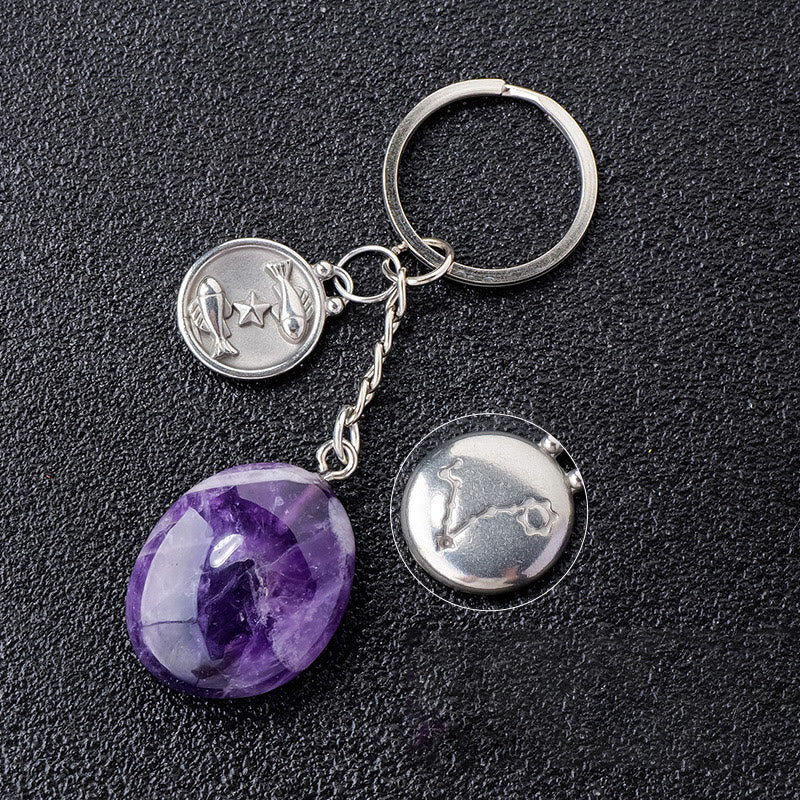Porte-clés Olivenorma en cristal du zodiaque et pierre naturelle - Améthyste-Poissons - Argent - image 29