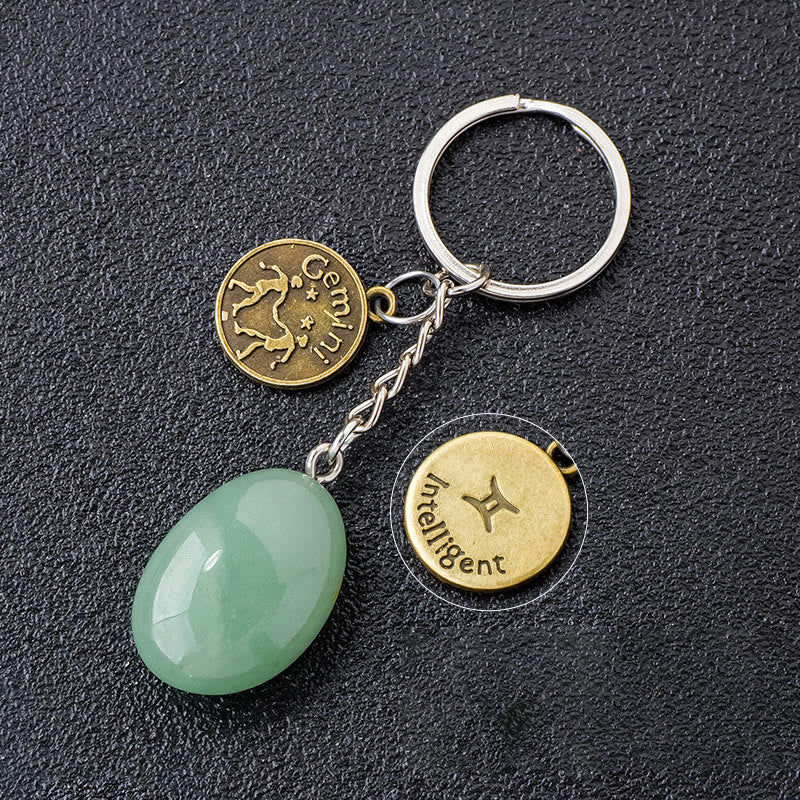 Porte-clés Olivenorma en cristal du zodiaque et pierre naturelle - Aventurine verte - Gémeaux - Bronze - image 4