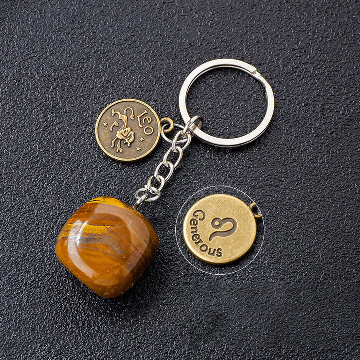 Porte-clés Olivenorma en cristal du zodiaque et pierre naturelle - Œil de tigre-Lion - Bronze - image 19