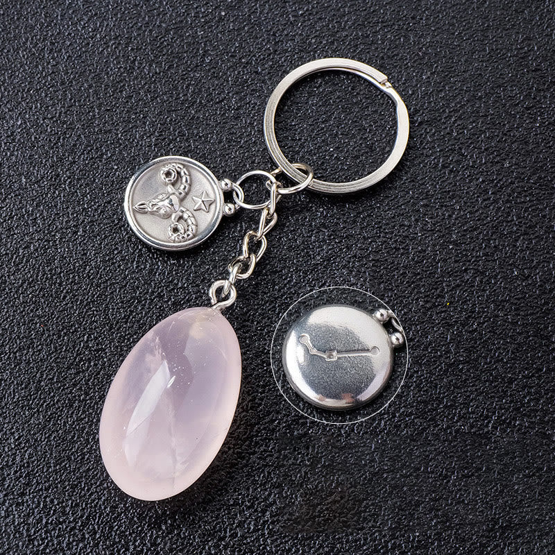 Porte-clés Olivenorma en cristal du zodiaque et pierre naturelle - Quartz rose - Bélier - Argent - image 8