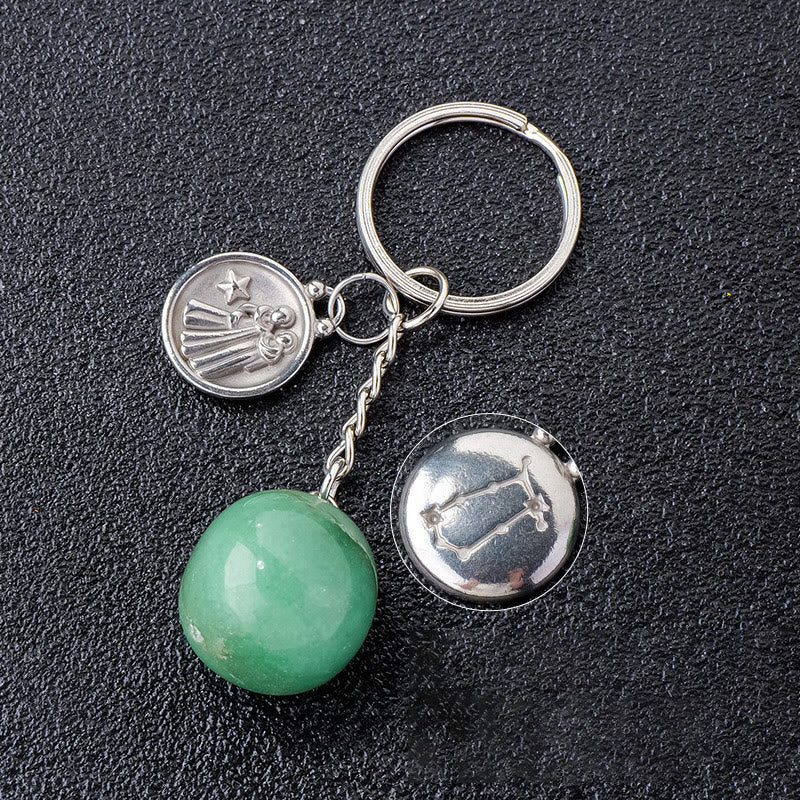 Porte-clés Olivenorma en cristal du zodiaque et pierre naturelle - Aventurine verte - Gémeaux - Argent - image 5