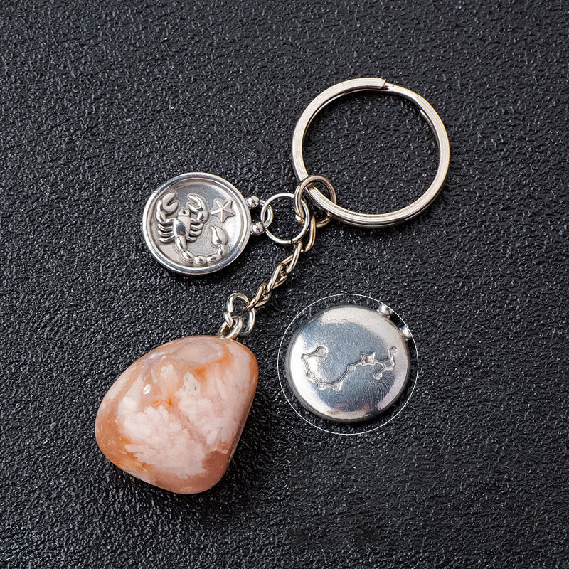 Porte-clés Olivenorma en cristal du zodiaque et pierre naturelle - Agate Fleur de Cerisier-Scorpion - Argent - image 35