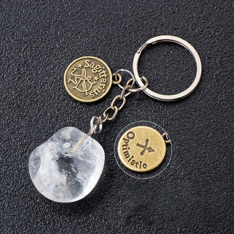 Porte-clés Olivenorma en cristal du zodiaque et pierre naturelle - Quartz clair - Sagittaire - Bronze - image 1
