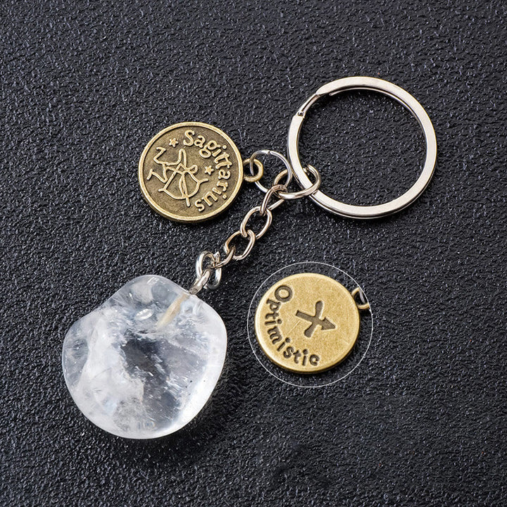 Porte-clés Olivenorma en cristal du zodiaque et pierre naturelle - Quartz clair - Sagittaire - Bronze - image 1
