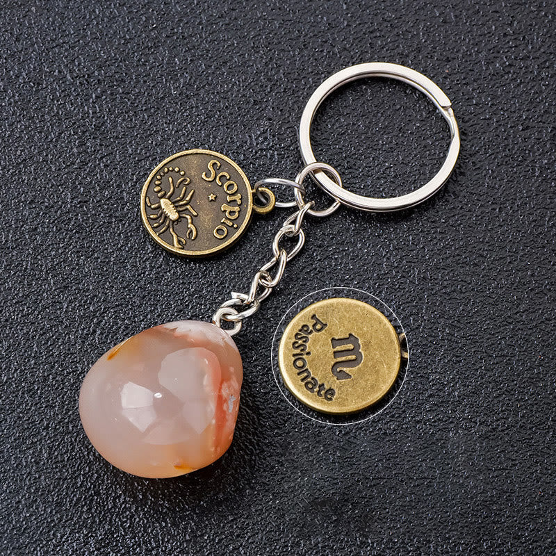 Porte-clés Olivenorma en cristal du zodiaque et pierre naturelle - Agate Fleur de Cerisier-Scorpion - Bronze - image 34