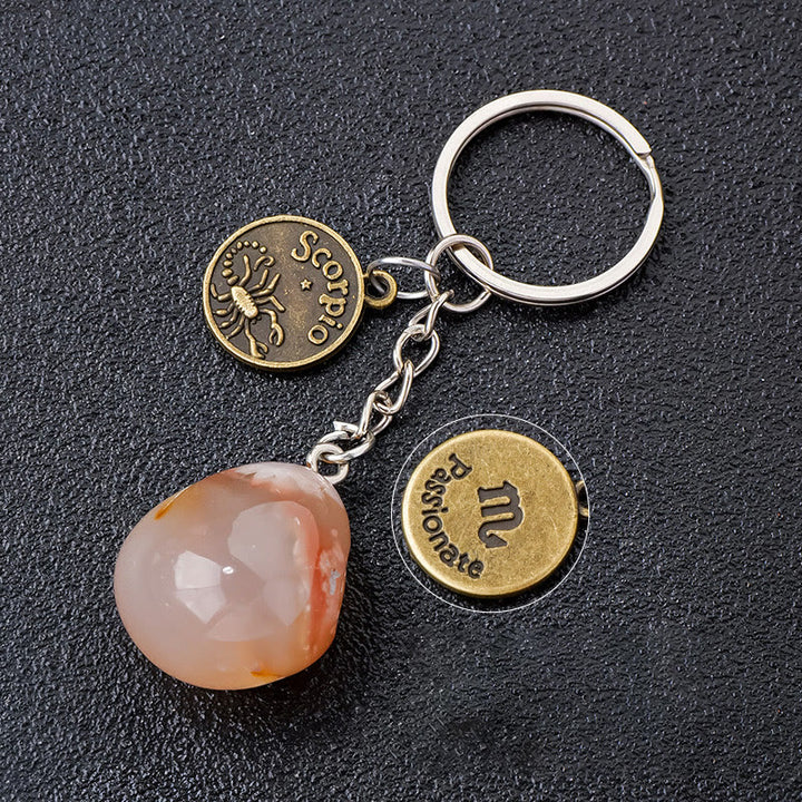 Porte-clés Olivenorma en cristal du zodiaque et pierre naturelle - Agate Fleur de Cerisier-Scorpion - Bronze - image 34