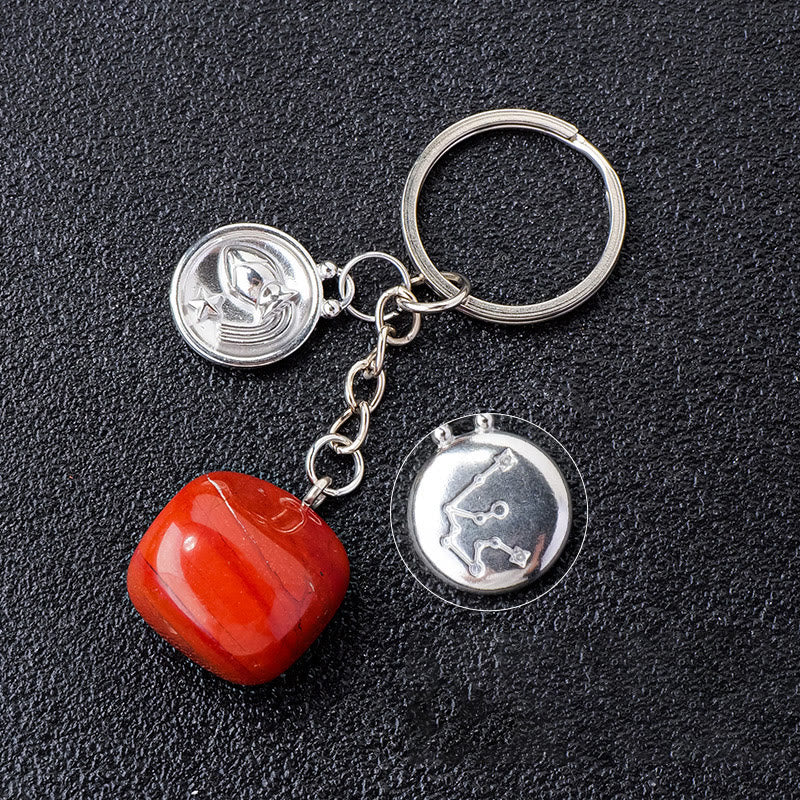 Porte-clés Olivenorma en cristal du zodiaque et pierre naturelle - Jaspe rouge-Verseau - Argent - image 14