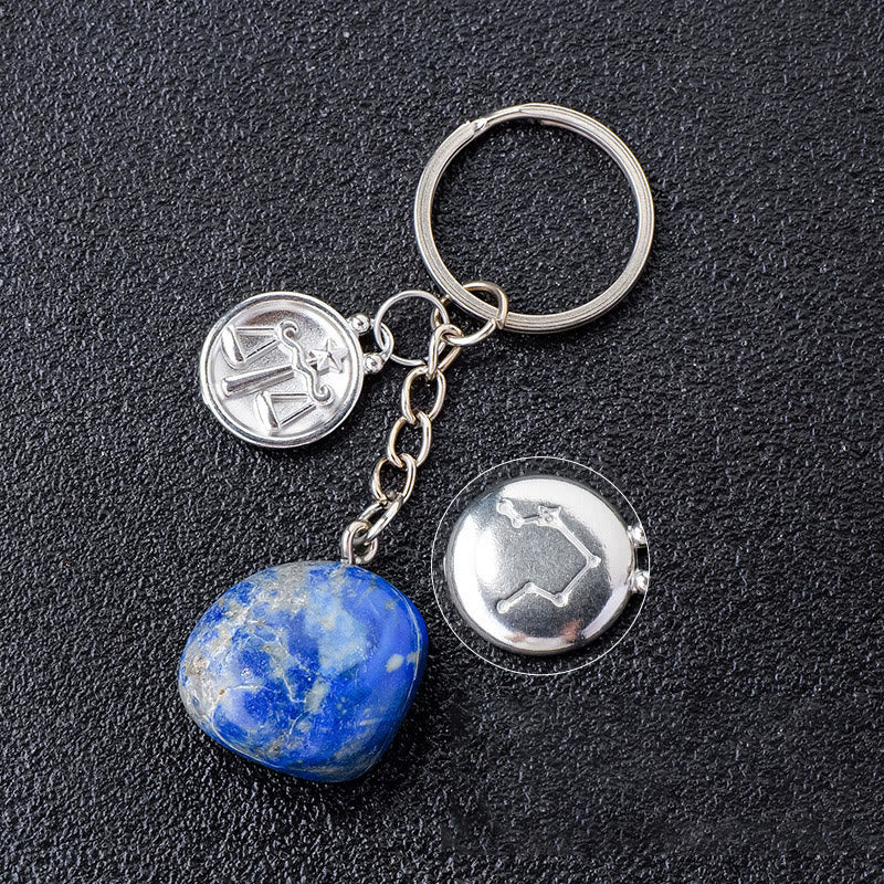 Porte-clés Olivenorma en cristal du zodiaque et pierre naturelle - Lapis-lazuli-Balance - Argent - image 32