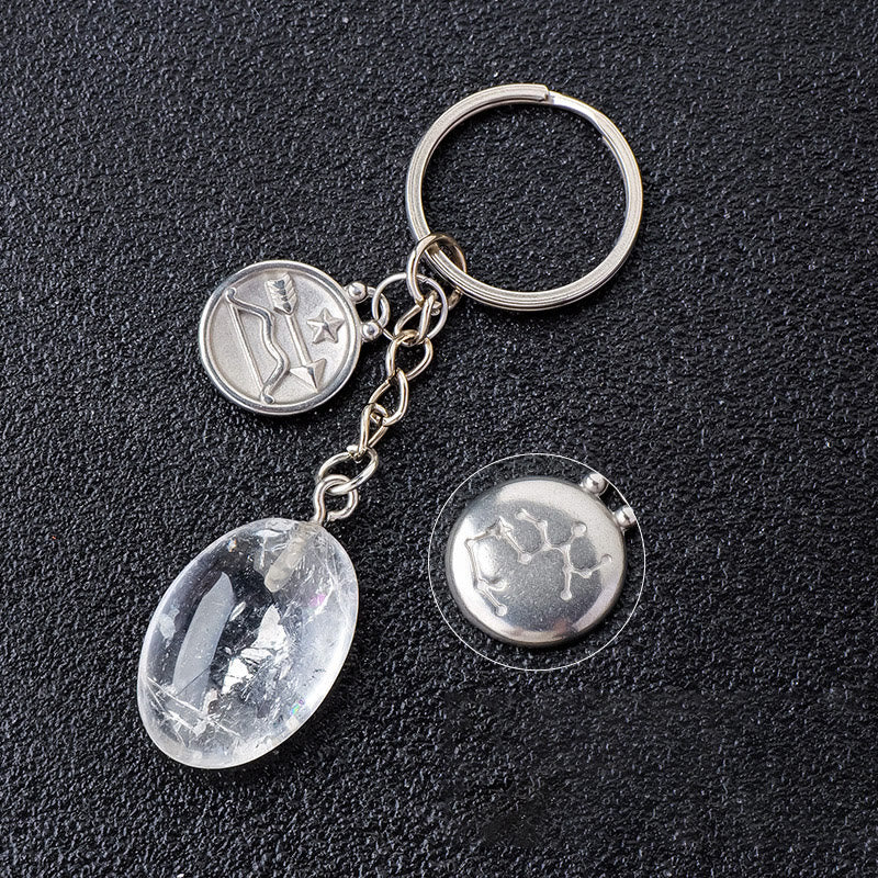 Porte-clés Olivenorma en cristal du zodiaque et pierre naturelle - Quartz clair - Sagittaire - Argent - image 2