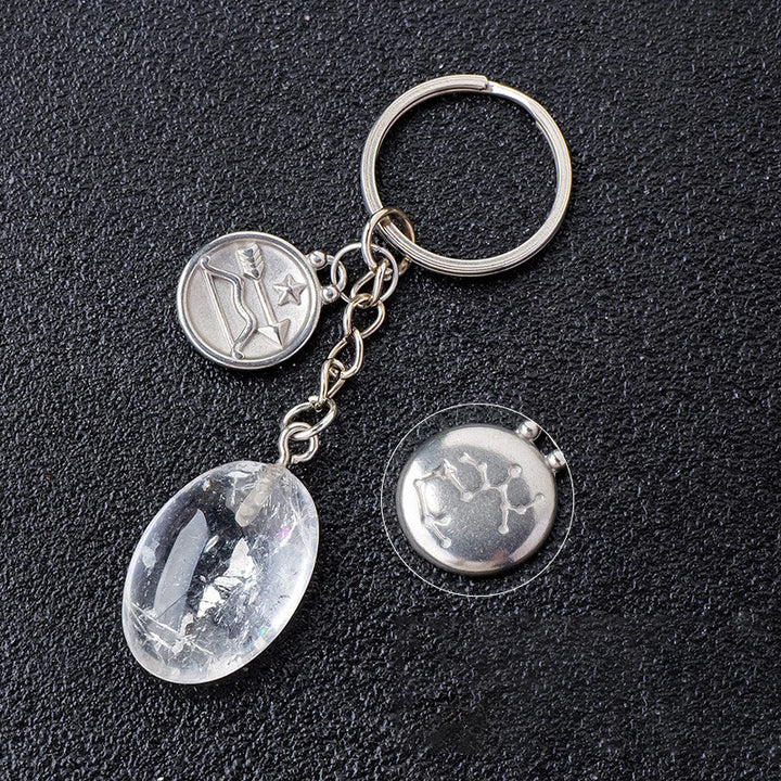 Porte-clés Olivenorma en cristal du zodiaque et pierre naturelle - Quartz clair - Sagittaire - Argent - image 2