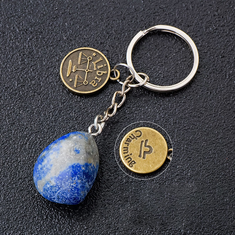 Porte-clés Olivenorma en cristal du zodiaque et pierre naturelle - Lapis-lazuli-Balance - Bronze - image 31