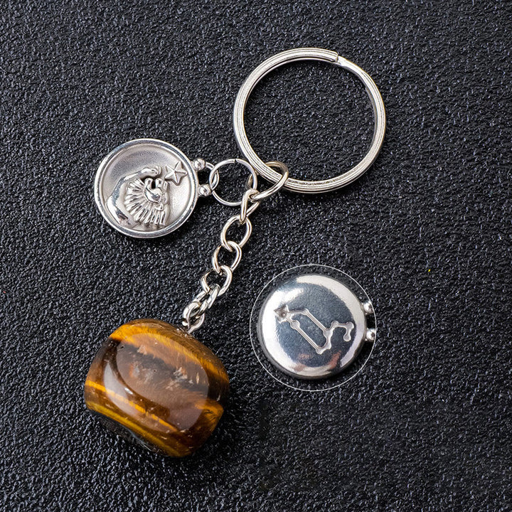 Porte-clés Olivenorma en cristal du zodiaque et pierre naturelle - Œil de tigre-Lion - Argent - image 20
