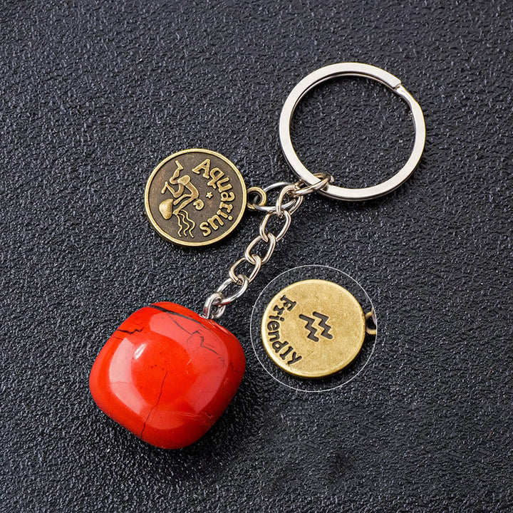 Porte-clés Olivenorma en cristal du zodiaque et pierre naturelle - Jaspe rouge-Verseau - Bronze - image 13