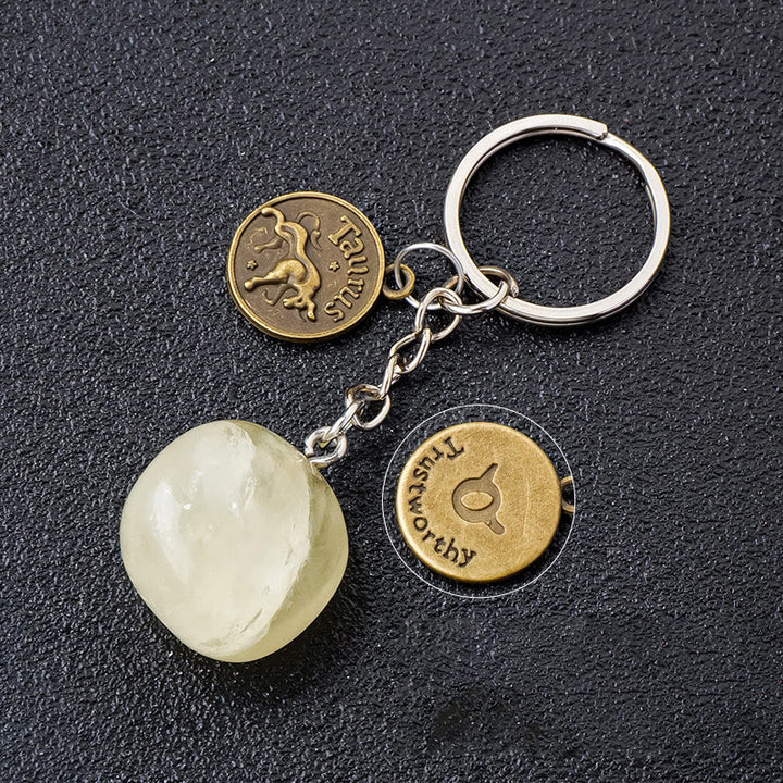 Porte-clés Olivenorma en cristal du zodiaque et pierre naturelle - Citrine-Taureau - Bronze - image 22