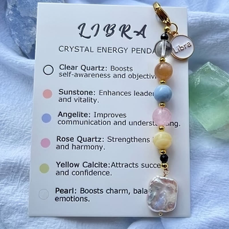 Porte-clés pendentif Olivenorma Zodiaque en pierre naturelle et cristal  - Balance - image 0