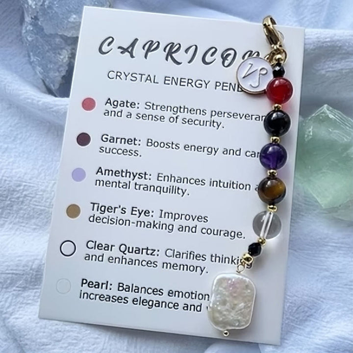 Porte-clés pendentif Olivenorma Zodiaque en pierre naturelle et cristal  - Capricorne - image 3