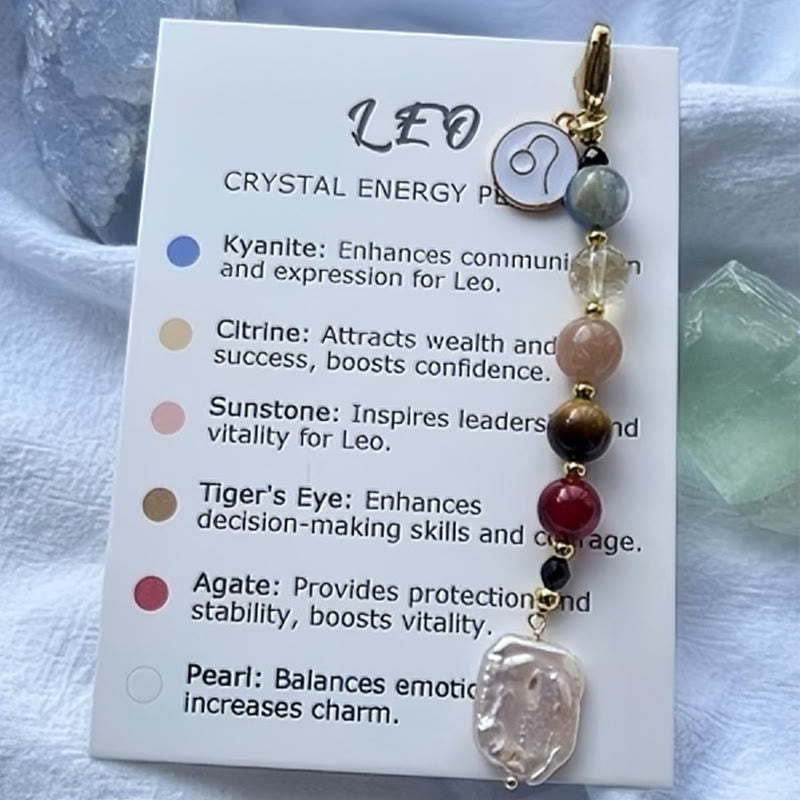 Porte-clés pendentif Olivenorma Zodiaque en pierre naturelle et cristal  - Lion - image 7
