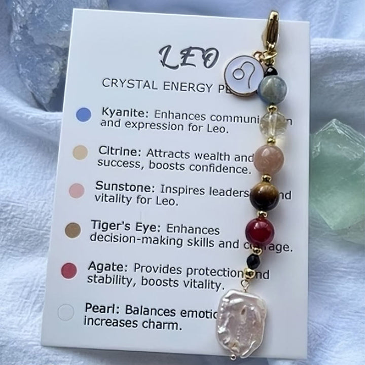 Porte-clés pendentif Olivenorma Zodiaque en pierre naturelle et cristal  - Lion - image 7