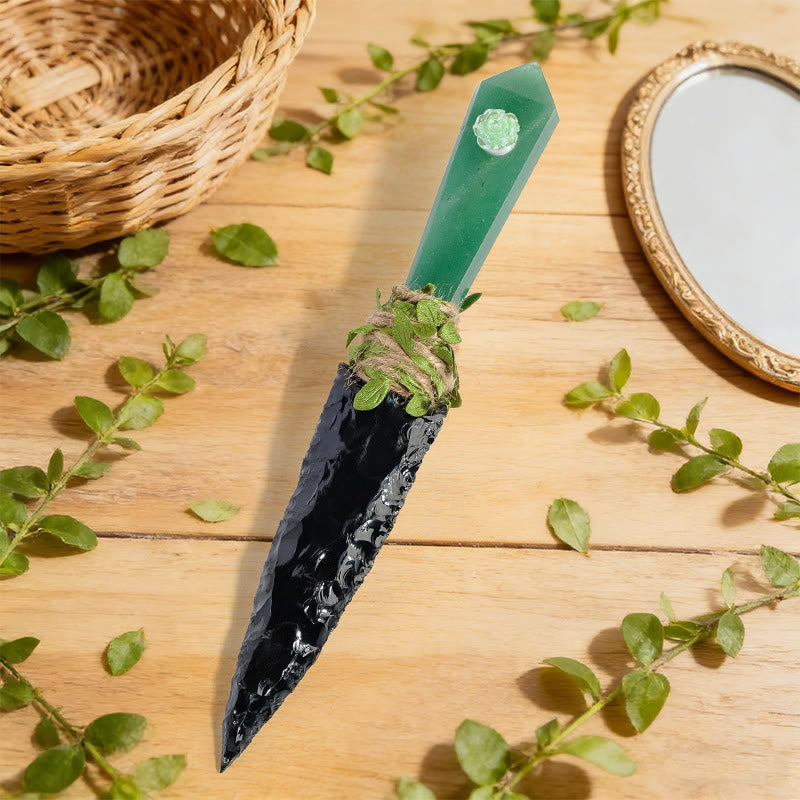 Poignard en pierre brute et cristal naturel Olivenorma, décoration en pierre précieuse - Aventurine verte - image 1