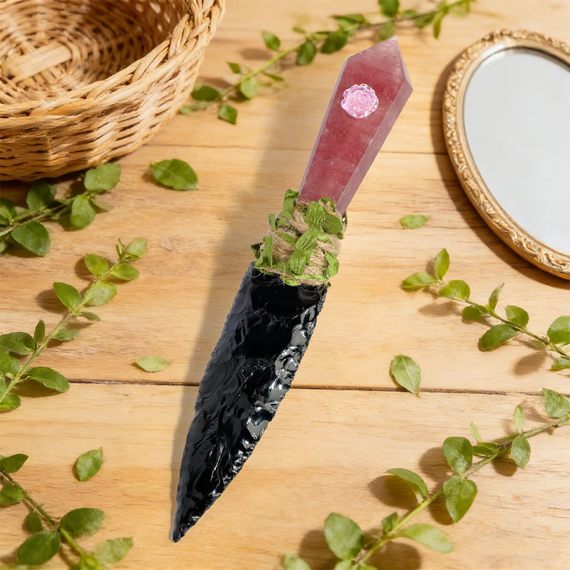 Poignard en pierre brute et cristal naturel Olivenorma, décoration en pierre précieuse - Quartz fraise - image 5