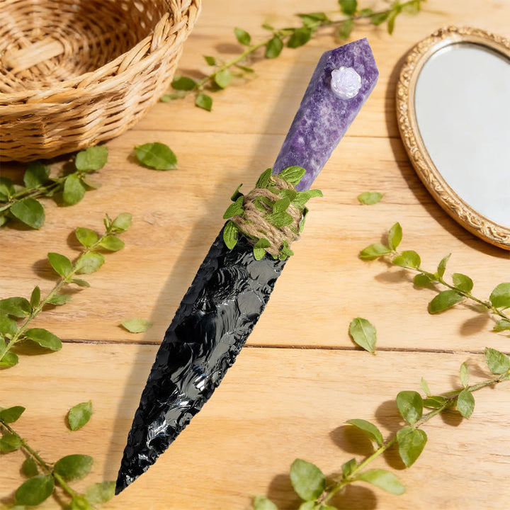 Poignard en pierre brute et cristal naturel Olivenorma, décoration en pierre précieuse - Lépidolite - image 13