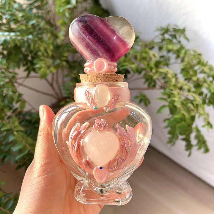 Bouteille magique en cristal rose Olivenorma avec décoration en pierre précieuse - Fluorine - Cœur - image 10