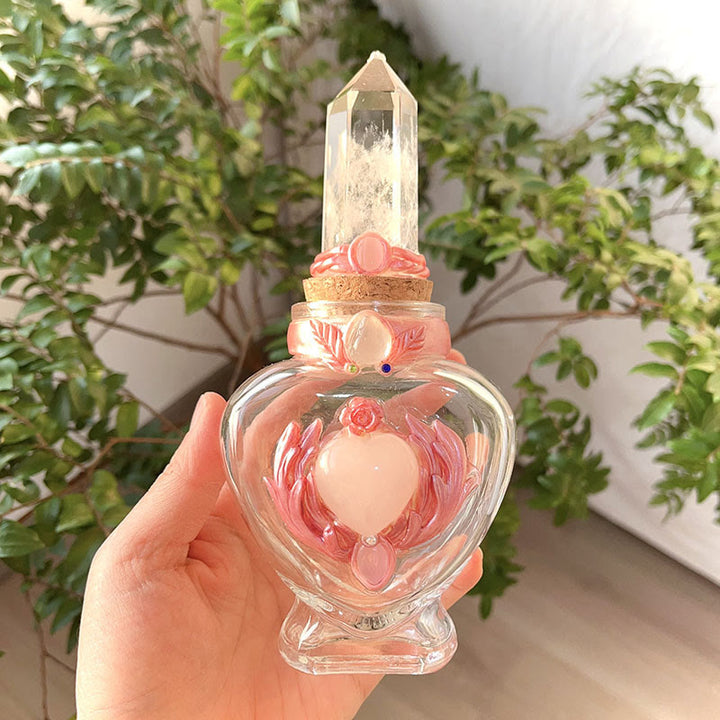 Bouteille magique en cristal rose Olivenorma avec décoration en pierre précieuse - Quartz clair - Tour - image 2