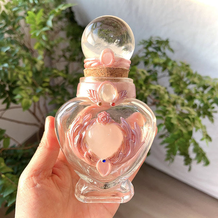 Bouteille magique en cristal rose Olivenorma avec décoration en pierre précieuse - Quartz clair - Sphère - image 1