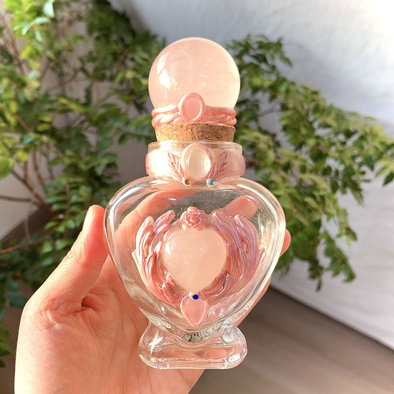 Bouteille magique en cristal rose Olivenorma avec décoration en pierre précieuse - Quartz rose - Sphère - image 4