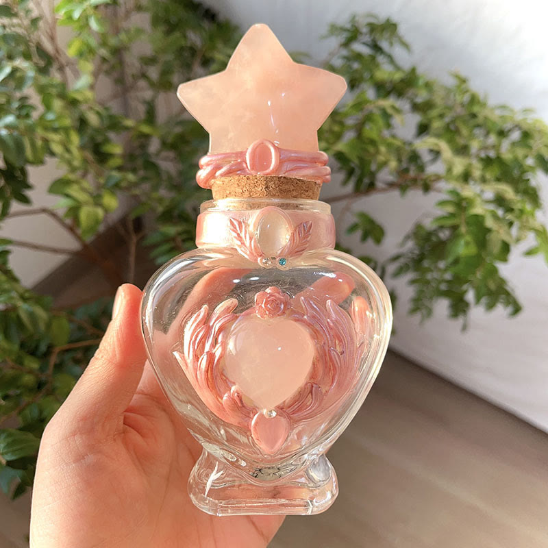 Bouteille magique en cristal rose Olivenorma avec décoration en pierre précieuse - Quartz rose - Étoile - image 8